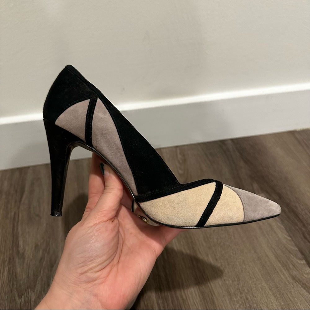 Nine West The Rocks Black, Cream and Gray Suede Heels - Picture 7 of 15